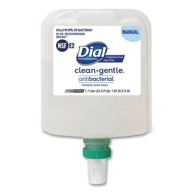 DIAL PROFESSIONAL 32094 Clean+Gentle Antibacterial Foaming Hand Wash Refill for 1700 Dispenser, Fragrance-Free, 1.7 L, 3/Carton