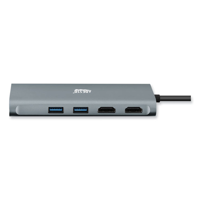 ADESSO INC AUH4040 9-in-1 USB Type-C Docking Station, 2 HDMI/3 USB C/SD and TF Slot/RJ45, Gray/Black