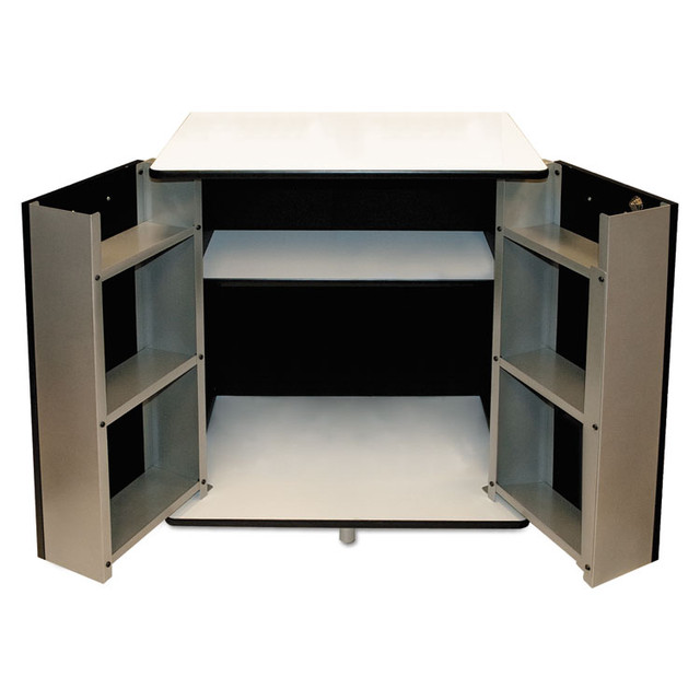 VERTIFLEX PRODUCTS 35157 Refreshment Stand, Engineered Wood, 9 Shelves, 29.5" x 21" x 33", White/Black