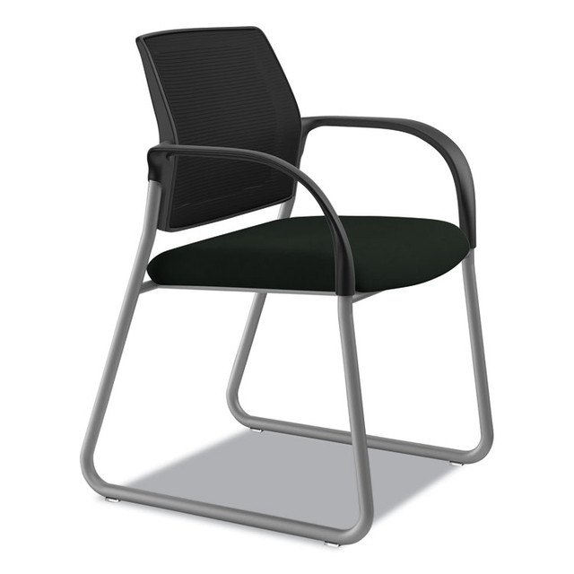 HON COMPANY IB108IMUR10P Ignition Series Mesh Back Guest Chair with Sled Base, Vinyl Seat, 25" x 22" x 34", Black Seat, Black Back, Platinum Base
