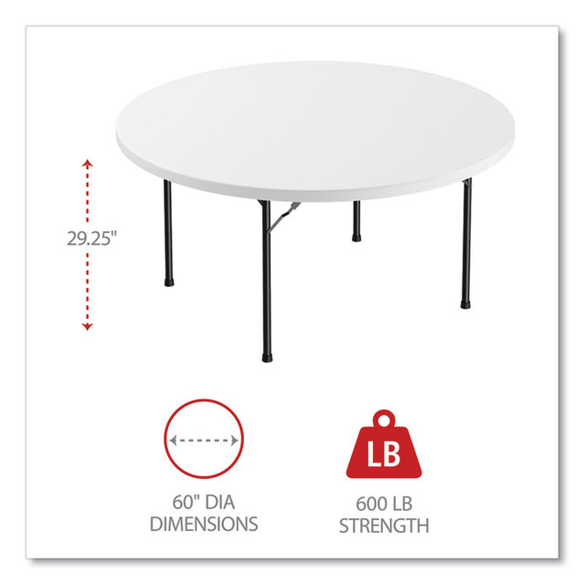 ALERA PT60RW Round Plastic Folding Table, 60" Diameter x 29.25h, White