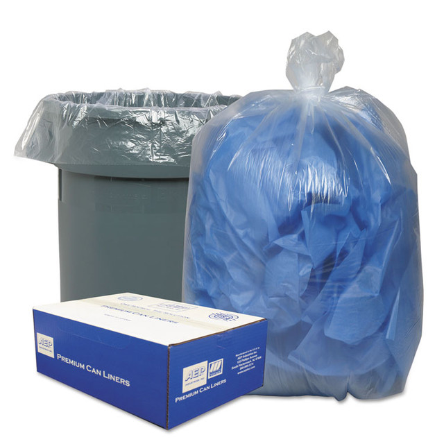 WEBSTER INDUSTRIES Classic Clear 385822C Linear Low-Density Can Liners, 60 gal, 0.9 mil, 38" x 58", Clear, 10 Bags/Roll, 10 Rolls/Carton