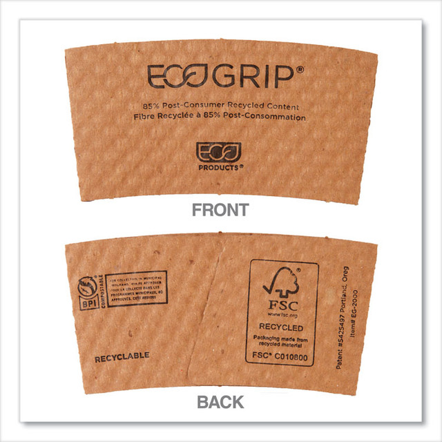 ECO-PRODUCTS,INC. EG-2000 EcoGrip Hot Cup Sleeves - Renewable and Compostable, Fits 12, 16, 20, 24 oz Cups, Kraft, 1,300/Carton