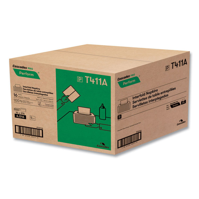CASCADES TISSUE GROUP PRO T411 Perform Interfold Napkins, 1-Ply, 12.63 x 8.5, Natural, 376/Pack, 16 Packs/Carton