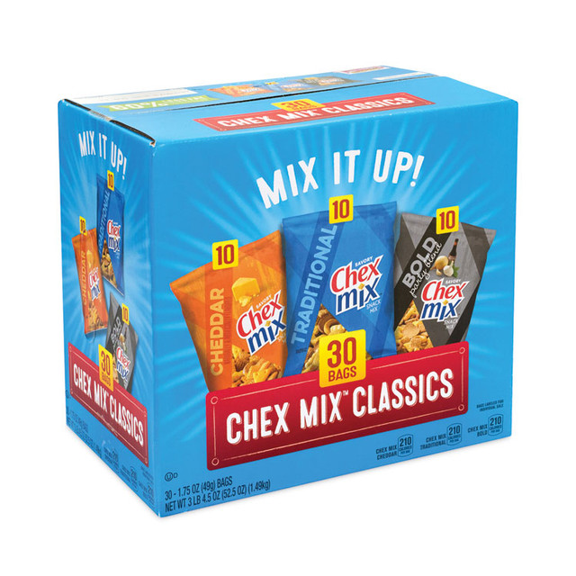 GENERAL MILLS Chex Mix® 22000787 Varieties, Assorted Flavors, 1.75 oz Pack, 30 Packs/Carton