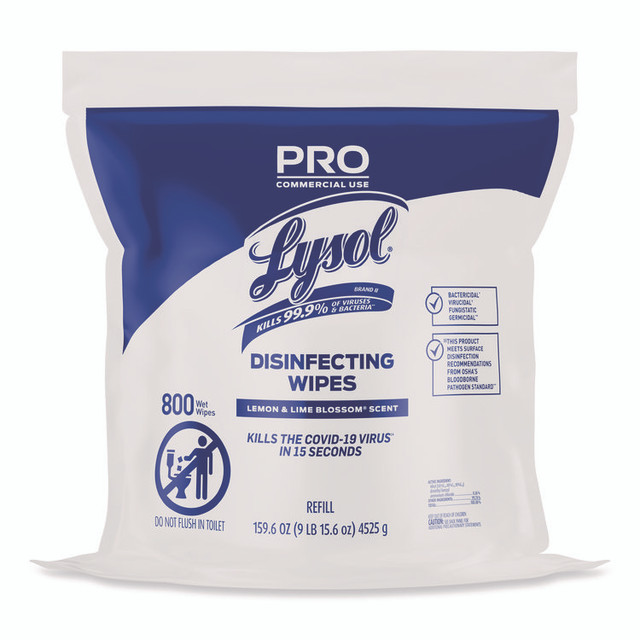 RECKITT BENCKISER LYSOL® Brand 99857CT Professional Disinfecting Wipe Bucket Refill, 1-Ply, 6 x 8, Lemon and Lime Blossom, White, 800 Wipes/Bag, 2 Refill Bags/CT