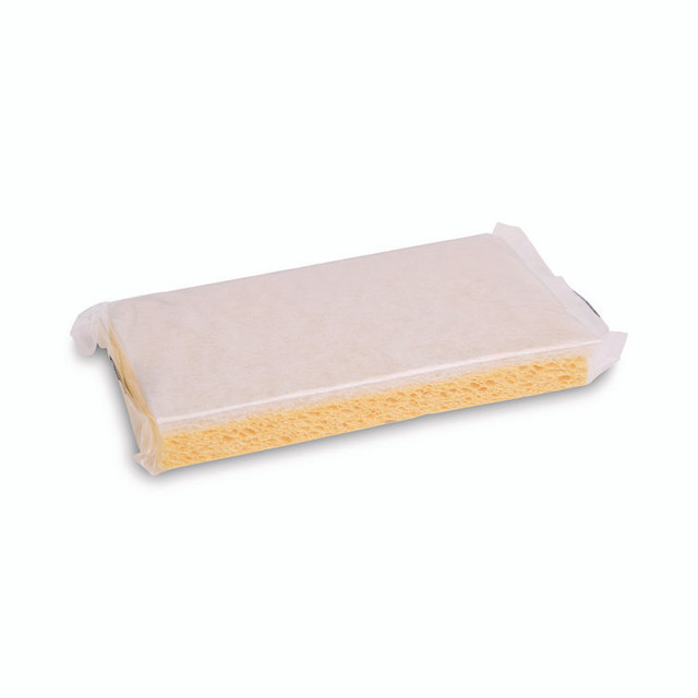 BOARDWALK 16320 Scrubbing Sponge, Light Duty, 3.6 x 6.1, 0.7" Thick, Yellow/White, Individually Wrapped, 20/Carton
