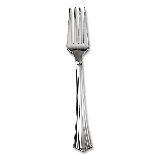 WNA, INC. REF320FK Reflections Heavyweight Plastic Utensils, Fork, Silver, 40/Pack, 8 Packs/Carton
