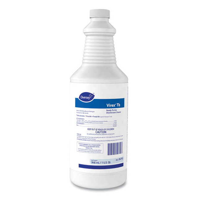 DIVERSEY 04743 Virex TB Disinfectant Cleaner, Lemon Scent, Liquid, 32 oz Bottle, 12/Carton