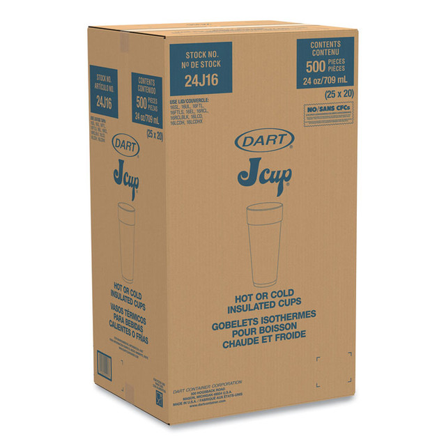 DART 24J16 Foam Drink Cups, Hot/Cold, 24 oz, White, 25/Bag, 20 Bags/Carton