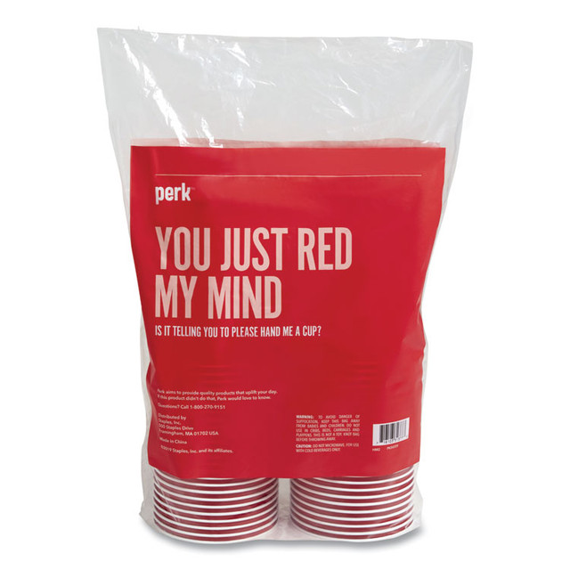 PERK 24375272 Plastic Cold Cups, 16 oz, Red, 50/Pack