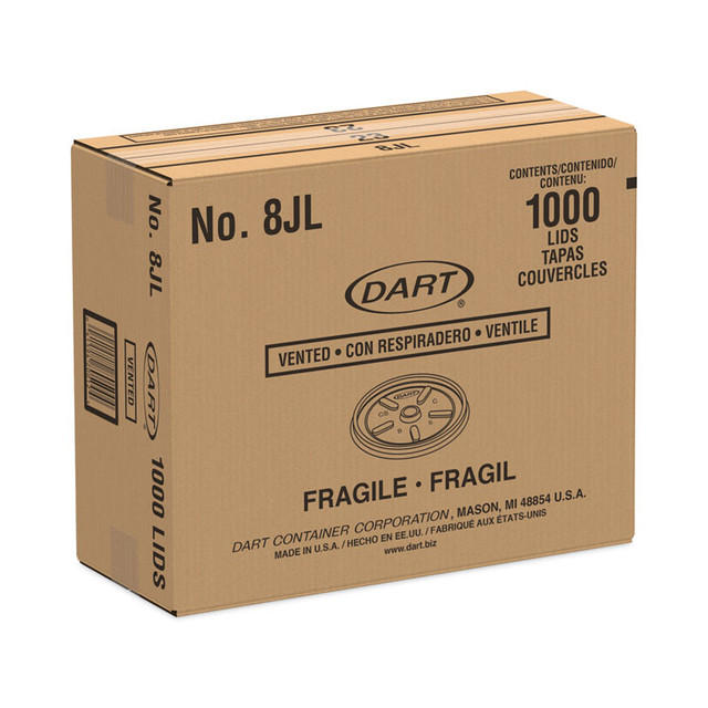 DART 8JL Plastic Lids, Vented, Fits 8 oz to 10 oz Hot/Cold Foam Cups, White, 100/Pack, 10 Packs/Carton
