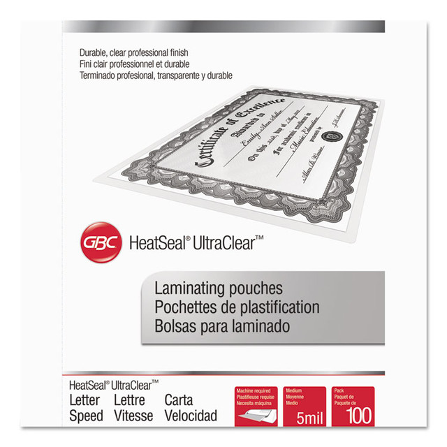 WILSON JONES CO. GBC® 3200587 UltraClear Thermal Laminating Pouches, 5 mil., 9" x 11.5", Gloss Clear, 100/Box