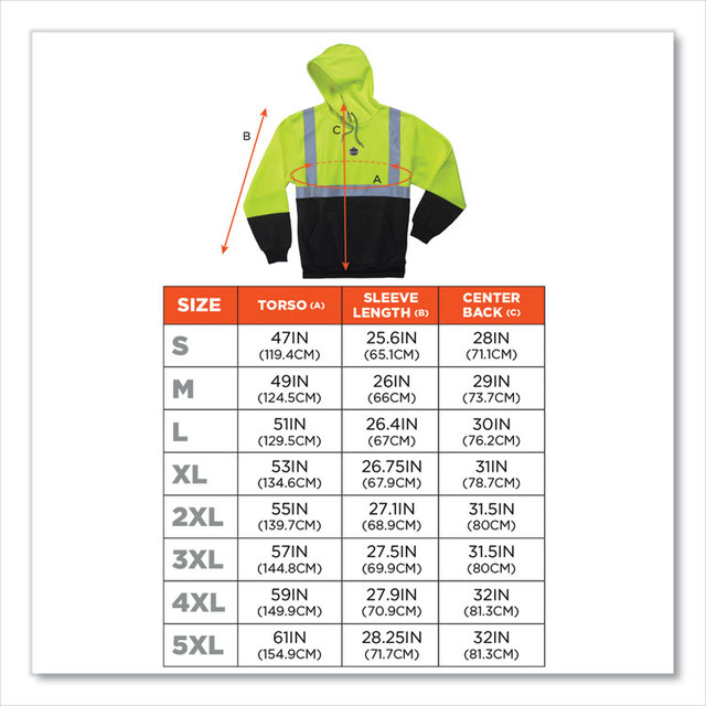TENACIOUS HOLDINGS, INC. ergodyne® 21684 GloWear 8293 Hi-Vis Class 2 Hooded Sweatshirt Black Bottom, Polar Fleece, Large, Lime