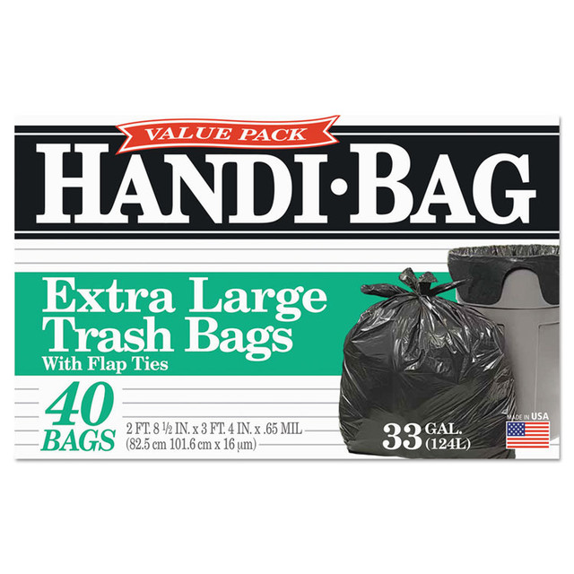 WEBSTER INDUSTRIES Handi-Bag® HAB6FTL40 Super Value Pack Can Liners, 33 gal, 0.65 mil, 32.5" x 40", Black, 40/Box