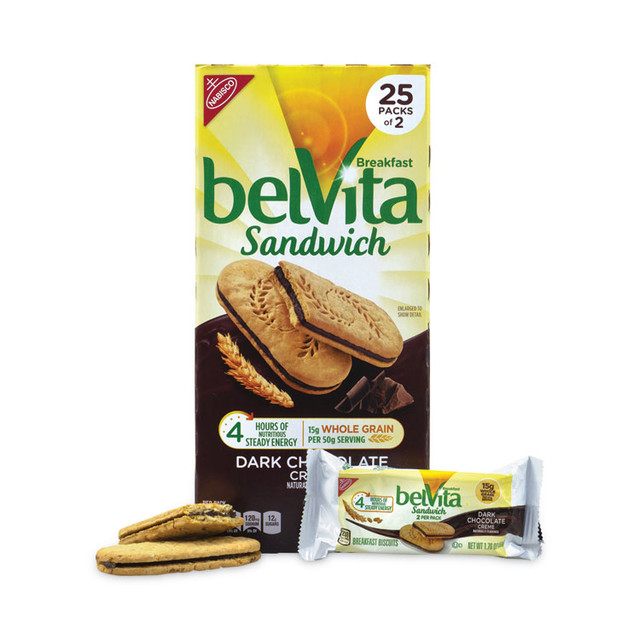 NABISCO FOOD GROUP 22000570 belVita Breakfast Biscuits, Dark Chocolate Creme Breakfast Sandwich, 1.76 oz Pack, 25 Packs/Carton