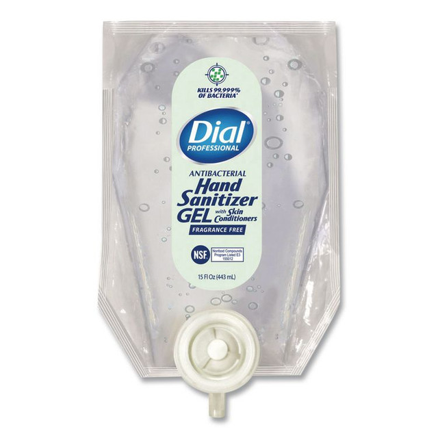 DIAL PROFESSIONAL 12258CT Antibacterial Gel Hand Sanitizer Refill for Versa Dispenser, Fragrance-Free, 15 oz, 6/Carton