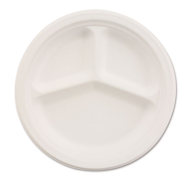 HUHTAMAKI Chinet® 21204CT Paper Dinnerware, 3-Compartment Plate, 10.25" dia, White, 500/Carton