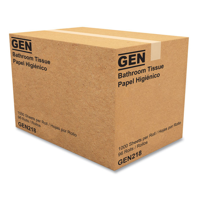 GEN 218 Standard Bath Tissue, Septic Safe, Individually Wrapped Rolls, 1-Ply, White, 1,000 Sheets/Roll, 96 Wrapped Rolls/Carton