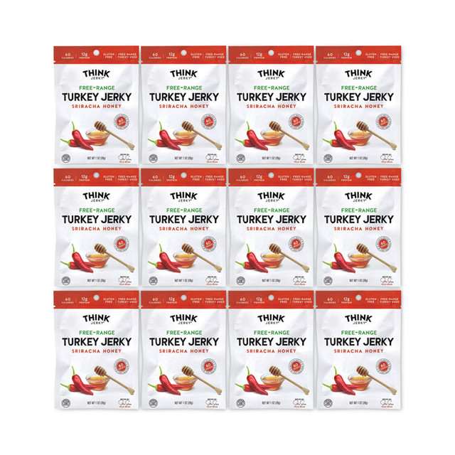 THINK JERKY, LLC 22000983 Sriracha Honey Turkey Jerky, 1 oz Pouch, 12/Pack