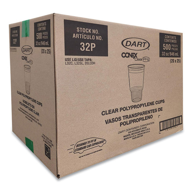 DART 32P Conex ClearPro Plastic Cold Cups, 32 oz, Clear, 25/Bag, 20 Bags/Carton