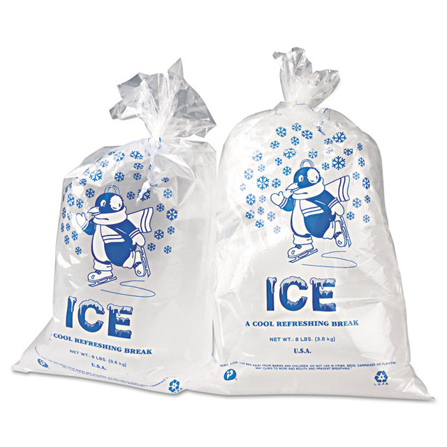 INTEGRATED BAGGING SYSTEMS Inteplast Group IC1120 Ice Bags with Twist-Ties, Ice: Penguin Icon Labeling, 8 lb Capacity, 11" x 20", Clear, 1,000/Carton