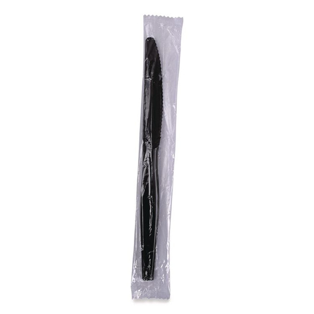 BOARDWALK KNIHWPPBIW Heavyweight Wrapped Polypropylene Cutlery, Knife, Plastic, Black, 1,000/Carton