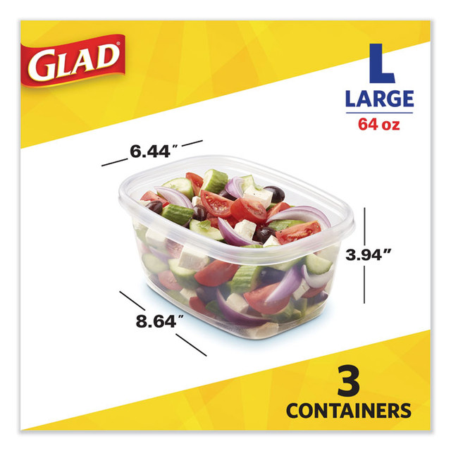 CLOROX SALES CO. Glad® 70045PK Deep Dish Food Storage Containers, 64 oz, Plastic, 3/Pack