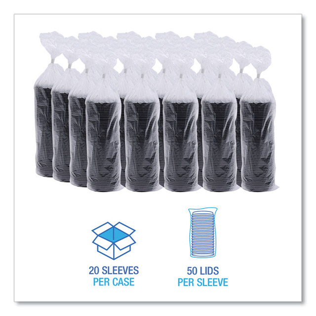 BOARDWALK HOTBL8 Hot Cup Lids, Fits 8 oz Hot Cup, Plastic, Black, 1,000/Carton