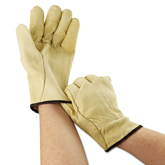 MCR SAFETY 3400L Unlined Pigskin Driver Gloves, Gunn Cut, Straight Thumb, Large, Cream, 12 Pairs