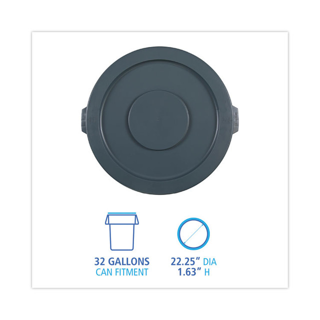 BOARDWALK 32GLWRLIDG Lids for 32 gal Waste Receptacle, Flat-Top, Round, Plastic, Gray