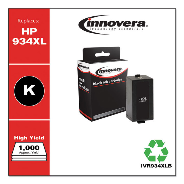 INNOVERA 934XLB Remanufactured Black High-Yield Ink, Replacement for 934XL (C2P23AN), 1,000 Page-Yield