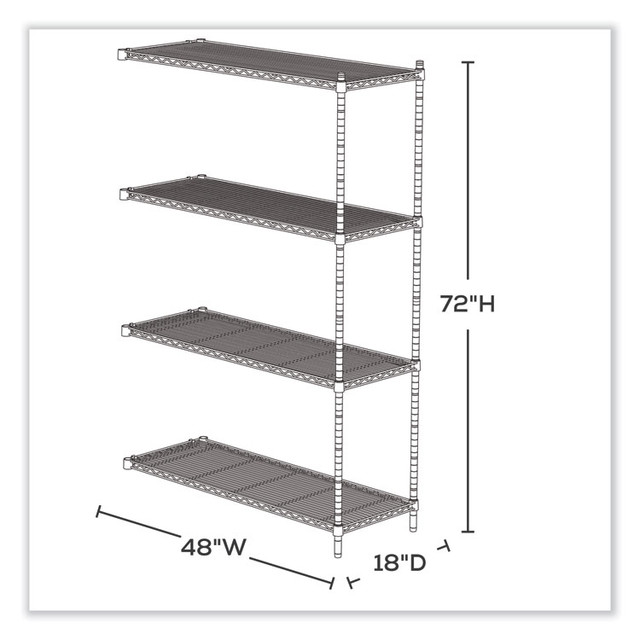 SAFCO PRODUCTS 5292GR Industrial Add-On Unit, Four-Shelf, 48w x 18d x 72h, Steel, Metallic Gray
