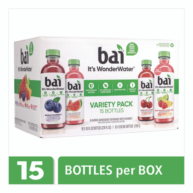 DR PEPPER SNAPPLE GROUP, INC. Bai 22000656 Antioxidant Infused Beverage, Variety Pack, 18 oz Bottle, 15/Carton
