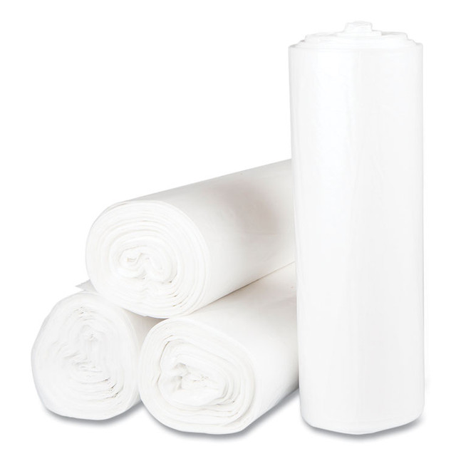 INTEGRATED BAGGING SYSTEMS Inteplast Group S404812N High-Density Commercial Can Liners, 45 gal, 12 mic, 40" x 48", Clear, Interleaved Roll, 25 Bags/Roll, 10 Rolls/Carton