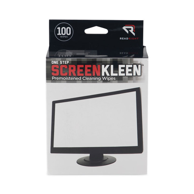 READ/RIGHT RR1309 OneStep CRT ScreenKleen Cleaning Pads, Cloth, 5 x 5, Unscented, White, 100/Box