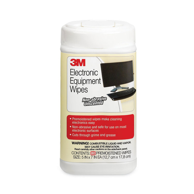 3M/COMMERCIAL TAPE DIV. CL610 Electronic Equipment Cleaning Wipes, 1-Ply, 5.5 x 6.75, Unscented, White, 80/Canister