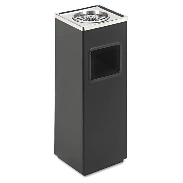 SAFCO PRODUCTS 9696BL Square Ash 'N' Trash Sandless Urn, 3 gal, Stainless Steel, Black