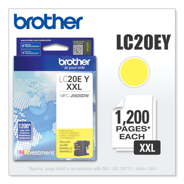 BROTHER INTL. CORP. LC20EY LC20EY INKvestment Super High-Yield Ink, 1,200 Page-Yield, Yellow