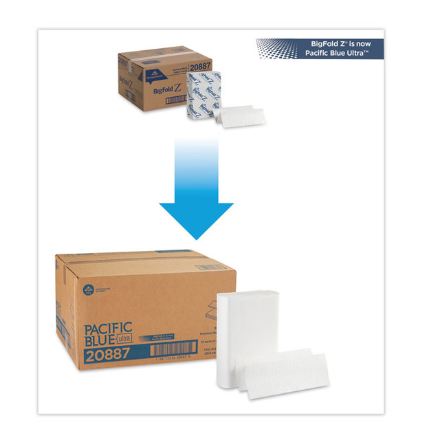 GEORGIA PACIFIC Professional 20887 Pacific Blue Ultra Folded Paper Towels, 1-Ply, 10.2 x 10.8, White, 220/Pack, 10 Packs/Carton