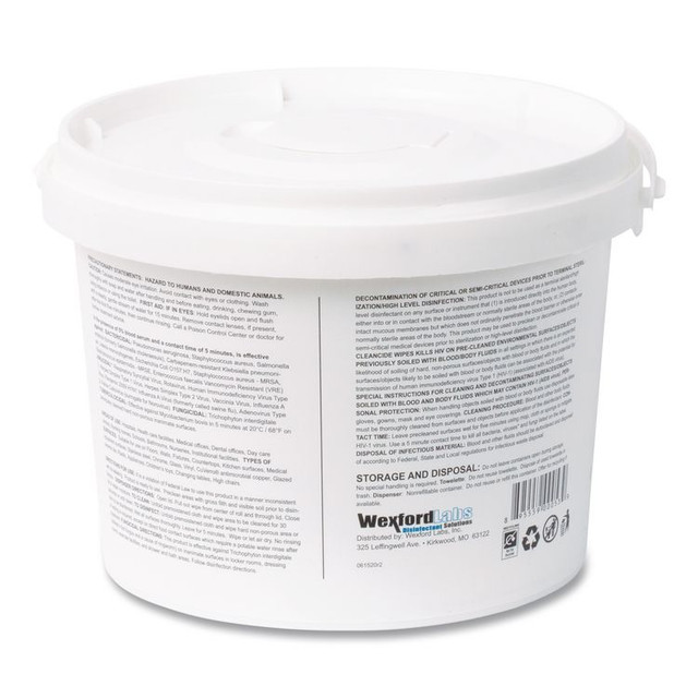 WEXFORD LABS 3130B400DEA CleanCide Disinfecting Wipes, 1-Ply, 8 x 5.5, Fresh Scent, White, 400/Tub