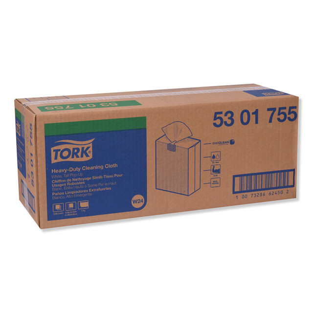 SCA TISSUE Tork® 5301755 Heavy-Duty Cleaning Cloth, 8.46 x 16.13, White, 80/Box, 5 Boxes/Carton