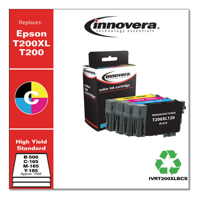 INNOVERA T200XLBCS Remanufactured Black/Cyan/Magenta/Yellow Ink, Replacement f/T200XL/T200 (T200XL-BCS),500/165 Page-Yield