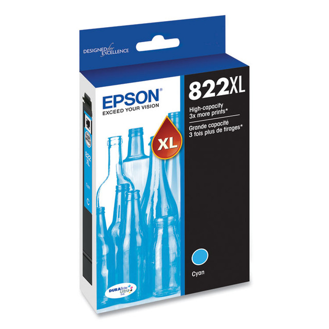 EPSON AMERICA, INC. T822XL220S T822XL220-S (T822XL) DURABrite Ultra High-Yield Ink, 1,100 Page-Yield, Cyan