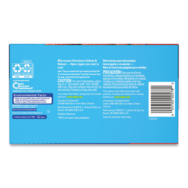 SC JOHNSON Ziploc® 314472 Seal Top Bags, Gallon, 10.75" x 10.56", Clear, 75/Box