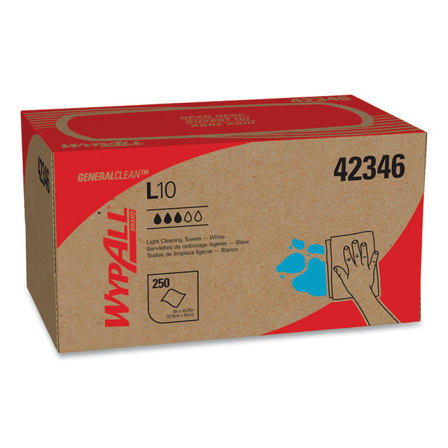 KIMBERLY-CLARK PROFESSIONAL WypAll® 42346 L10 Towels, POP-UP Box, 1-Ply, 10.25 x 9, White, 250/Box, 24 Boxes/Carton
