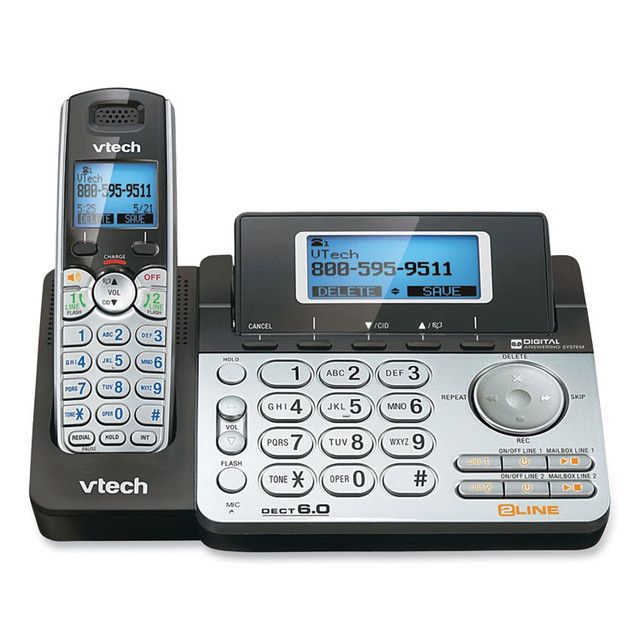 VTECH COMMUNICATIONS 80088300 DS6151-2 Two-Handset Two-Line Cordless Phone with Answering System, Black/Silver