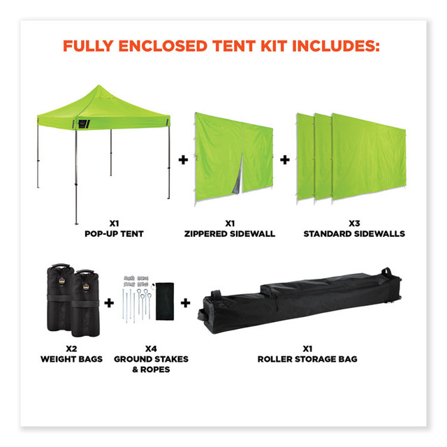 TENACIOUS HOLDINGS, INC. ergodyne® 12976 Shax 6053 Enclosed Pop-Up Tent Kit, Single Skin, 10 ft x 10 ft, Polyester/Steel, Lime