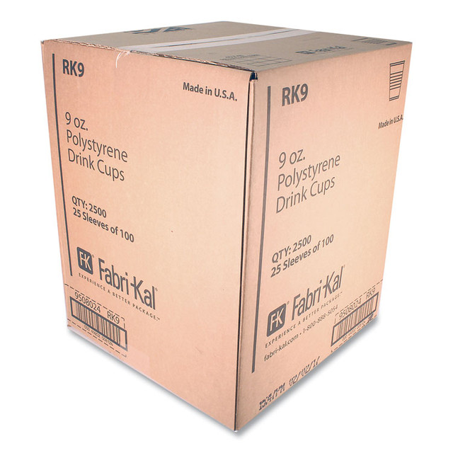 FABRI-KAL RK9 RK Ribbed Cold Drink Cups, 9 oz, Plastic, Clear, 100/Sleeve, 25 Sleeves/Carton