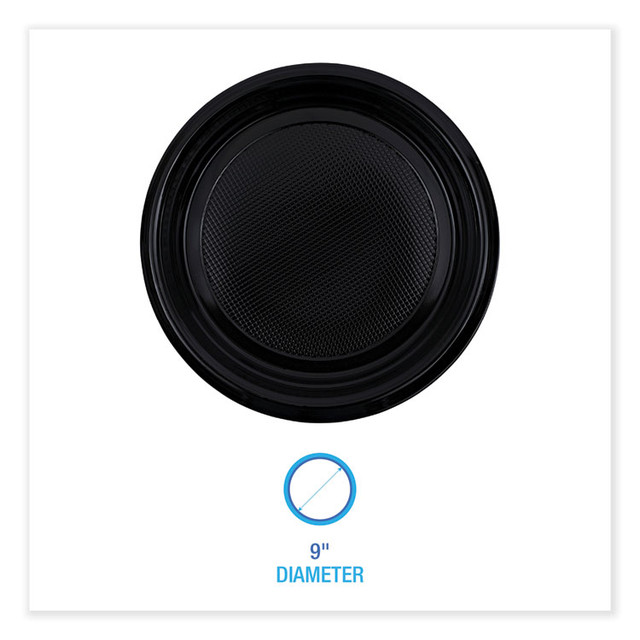 BOARDWALK PLTHIPS9BL Hi-Impact Plastic Dinnerware, Plate, 9" dia, Black, 500/Carton